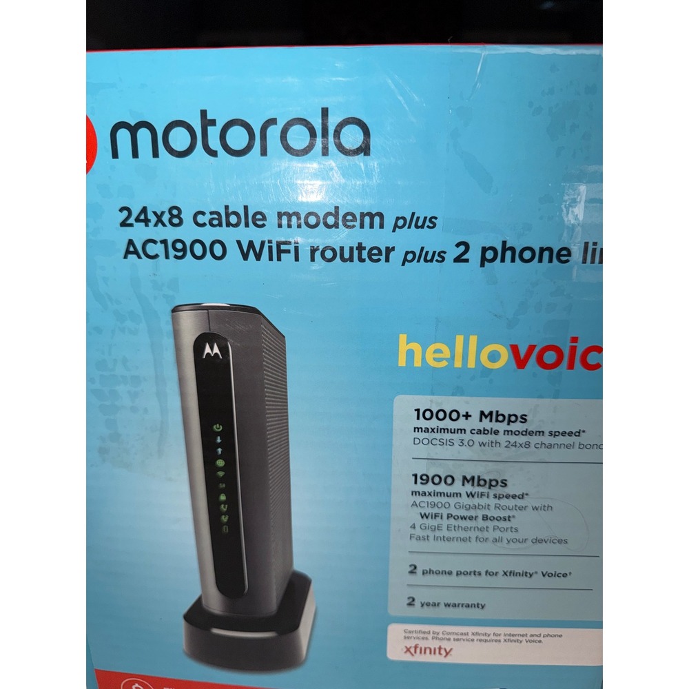 Motorola MT7711 AC1900 WiFi Router 24x8 Cable Modem for Xfinity hello voice